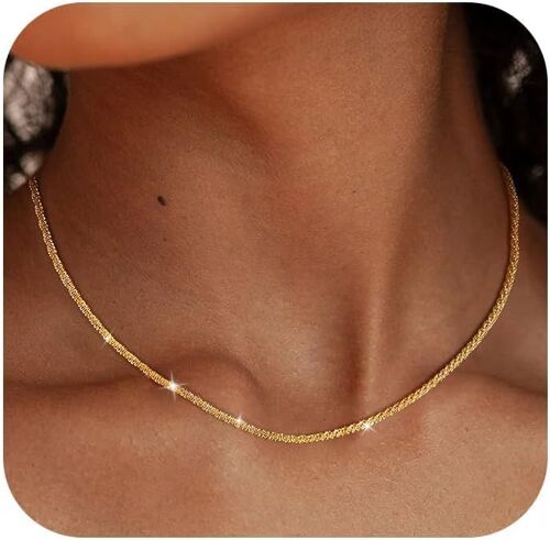 Kal-Collier Femme Chaine Argent 925 Femme 18 Carats Plaqué Or Collier Ras De Cou Hypoallergénique Bijoux Pour Femme Homme Longueur 40cm Chaîne Étendue 5cm Cadeaux Fêtes Pères Mères