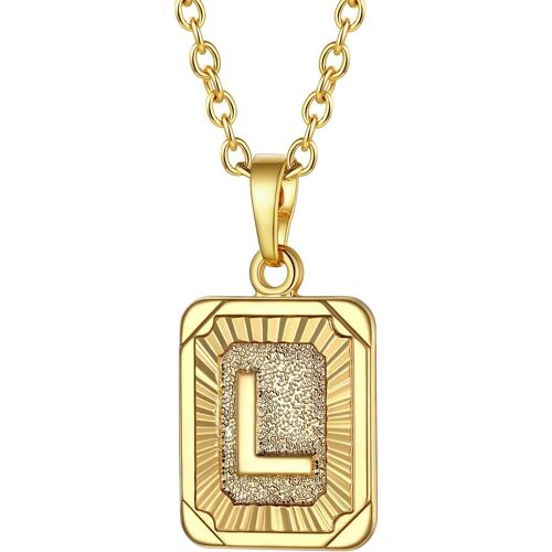 Collier Lettre Femme Plaqué Or Jaune, Pendentif Rectangle Avec Initiale, Chaîne Rolo Ajustable De 2,5mm/50+5cm[X768]