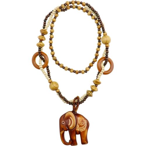 Kal-Collier De Vintage Ethnique Éléphant Pendentif En Bois Perle Long Pull Chaîne Femmes Vintage Collier Bijoux Cadeau Pour Anniversaire Fête Des Mères Saint Valentin