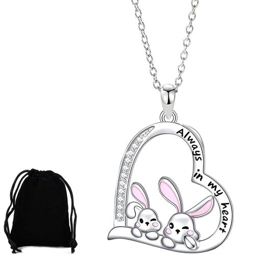 Kal-Collier Lapin En Argent 925 Avec Pendentif Animal Mignon Collier Lapin Bijoux Cadeaux Pour Femmes