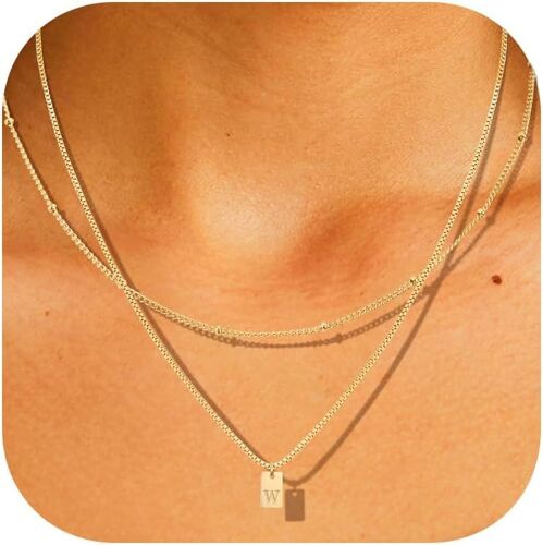 Kal-Collier Lettre Femme Or Argent Collier Personnalisé Prénom Layering Chaîne Avec Initiale Pendentif Lettre A-Z Personnalisé Femmes Filles Cadeaux