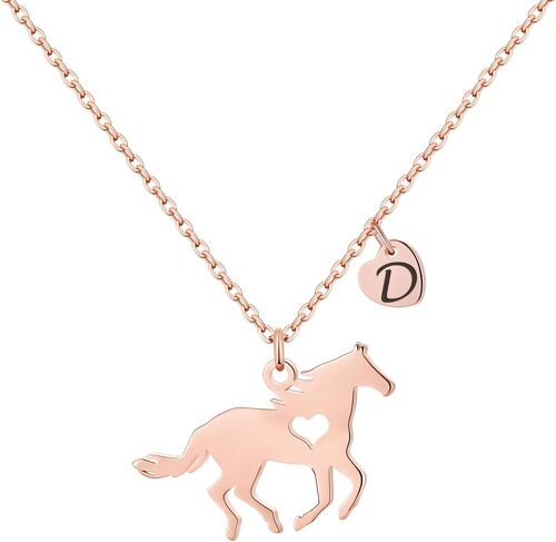 Kal-Cadeau De Chevaux Pour Filles Et Femmes - En Acier Inoxydable - Cadeau Pour Chevaux - Chaîne Avec Pendentif En Forme De Coeur - Chaîne Avec Pendentif En Forme De Lettre - Bijoux Pour Filles Et