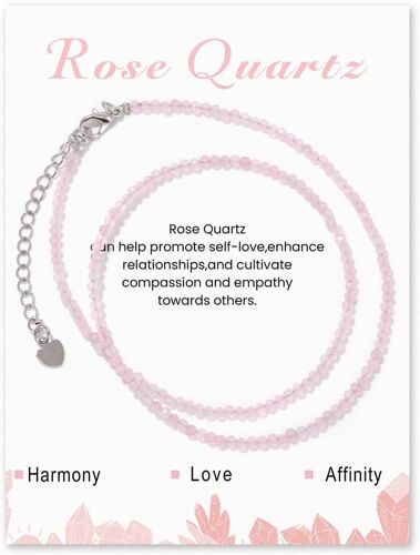 Kal-Collier Pierres Naturelles Femme, 2mm Collier Pierre Naturelle Réglable Collier Perle Cristal Pierre Collier Pour Femme Maman Pour Cadeaux D'anniversaire Noël Fête Des Mères