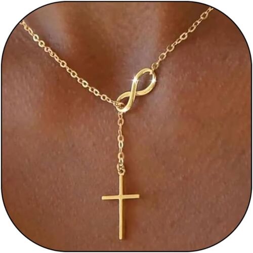 Collier Avec Pendentif Croix Infini,Collier Doré Pour Femme,Collier Ras Du Cou Simple Tendance Bijou Minimaliste,Croix Chrétienne,Cadeaux,Or,L