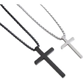 Chaîne Homme Acier Maille Fantaisie Avec Croix - 62 Cm X 8 Mm - Argenté