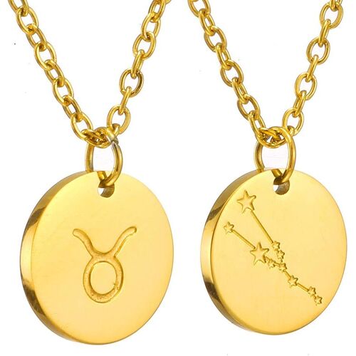 Kal-Zodiac Chain - Collier Pendentif Zodiaque Or/Argent/Or Rose I Collier Zodiaque Acier Inoxydable Femme, Collier Acier Inoxydable Femme