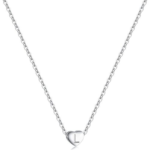 Tianyi-Argent Initiales Collier Coeur Lettre Chaîne,Acier Inoxydable Miniature Alphabet A-Z Pendentif Initiale Collier Cadeau Femme Fille 38+5cm(16+2"")