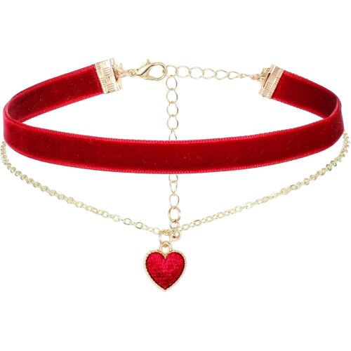 Kal-Velours Collier Ras De Cou Femme,29,5-36,5 Cm Collier Femme,Tour De Cou Femme Amitié Colier Bijoux Collier Classique En Velours Avec Coeur Superposé Réglable Pour Femmes Filles Chaîne