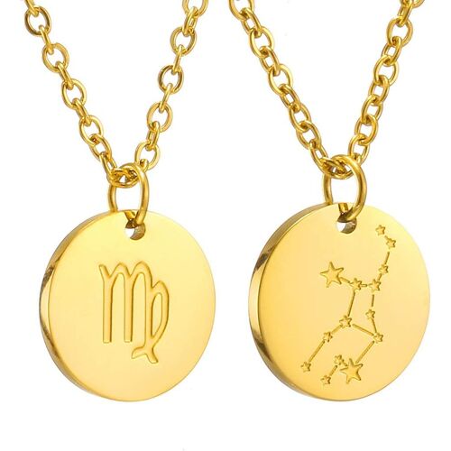 Kal-Zodiac Chain - Collier Pendentif Zodiaque Or/Argent/Or Rose I Collier Zodiaque Acier Inoxydable Femme, Collier Acier Inoxydable Femme