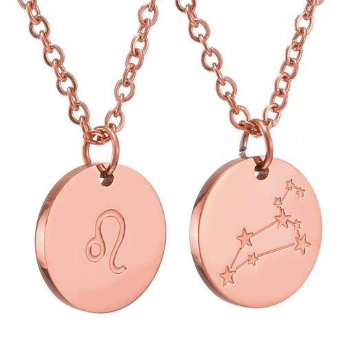 Kal-Zodiac Chain - Collier Pendentif Zodiaque Or/Argent/Or Rose I Collier Zodiaque Acier Inoxydable Femme, Collier Acier Inoxydable Femme