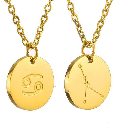 Kal-Zodiac Chain - Collier Pendentif Zodiaque Or/Argent/Or Rose I Collier Zodiaque Acier Inoxydable Femme, Collier Acier Inoxydable Femme