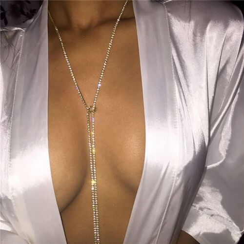 Halter Cristal Colliers Argent Long Collier Ras Du Cou Sexy Corps Chaîne Été Plage Discothèque Réglable Bijoux Pour Femmes Et Filles