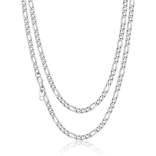 Kal-Chaîne Homme Maille Figaro 1+3 Acier Inoxydable-Largeur 4/6/9mm- Chaine Figaro Pour Homme Femme Taille 46/51/56/61/66/71/76cm
