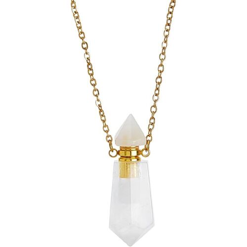 Kal-Cristal Blanc Naturel Pendentif Bouteille De Parfum Collier D'huile Essentielle Diffuseur D'huiles Essentielles Six Pendentif Aura Chakra Anguleux Et Pointu
