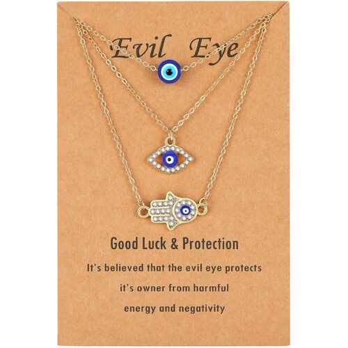 Kal-Colliers Oeil Maléfique Et Hamsa Plaqué Or 18k/Platine - Diamants De Laboratoire Éclatants,Pendentif Main ?il Bleu Turc - Cadeau De Bijoux De Protection Chanceux En 3 Pièces Pour Femme Fille