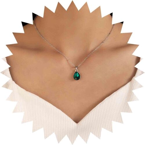 Collier Pendentif Topaze Verte Vintage Collier De Pierres Précieuses Cristal Larme Collier Strass Pierre Verte Collier Ras Du Cou Chaîne Satellite Argent Bijoux Pour Femmes Et Filles (Vert)[X564]