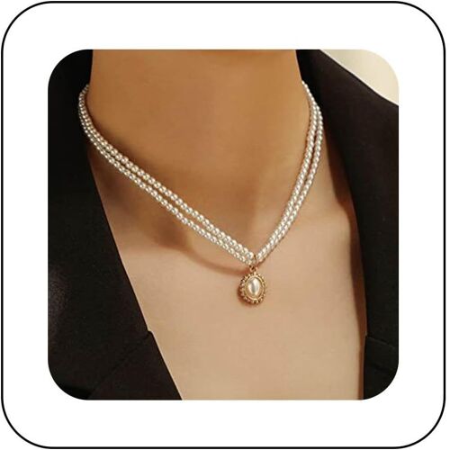 Kal-Collier Ras Du Cou En Perles Boho Double Rang Collier De Mariage En Perles Pendentif En Perles Collier Vintage Collier En Perles Collier Chaîne Bijoux Pour Femmes Et Filles