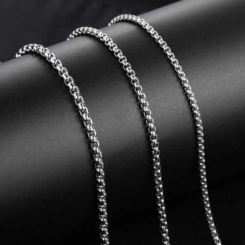 1.5-5.0mm Femmes Hommes Acier Inoxydable Argent Corde Française Boîte À Chaînes Briolette Catena Vénitien Lien Collier 45-80cm