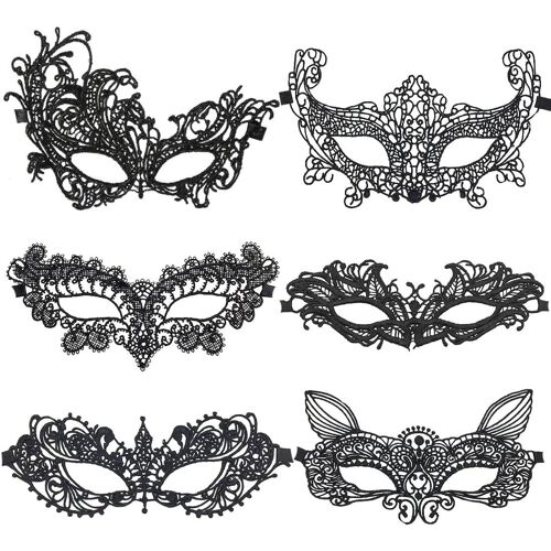Masque De Dentelle Noir,Masque Vénitien,Lot De 6 Pièces Masque De Mascarade Femme,Masque De Dentelle Mascarade Vénitienne,Pour Halloween Mascarade Carnaval Fête