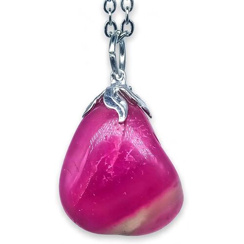 Kal-Pendentif Avec Véritable Pierre Minérale Dure Et Chaîne En Acier Inoxydable, Acier Inoxydable, Agate
