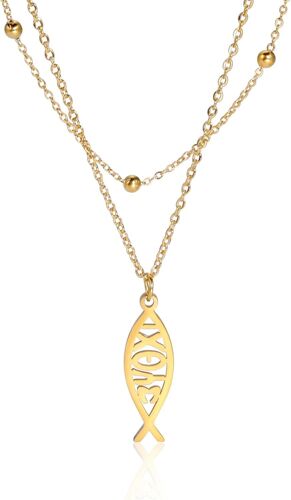 Kal-Collier Avec Pendentif Jésus Poisson En Acier Inoxydable Pour Femme - Symbole De Foi Chrétienne - Bijou Religieux - Cadeau Inspirant