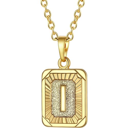 Kal-Collier Lettre Femme Plaqué Or Jaune, Pendentif Rectangle Avec Initiale, Chaîne Rolo Ajustable De 2,5mm/50+5cm