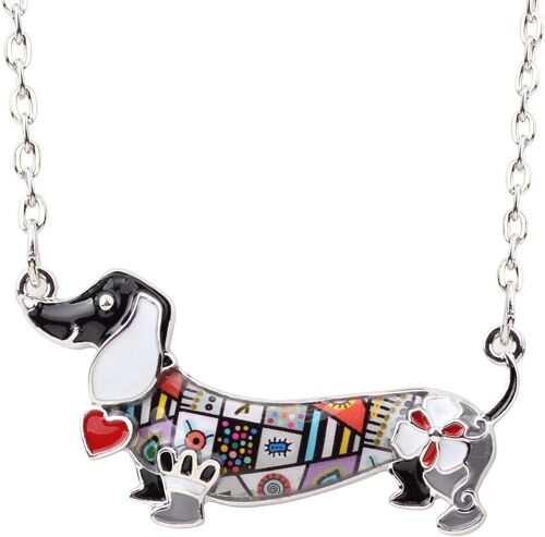 Kal-Émail Cute Chien Teckel Collier Pendentif Strass Oreilles Chien Teckel Collier Bijoux