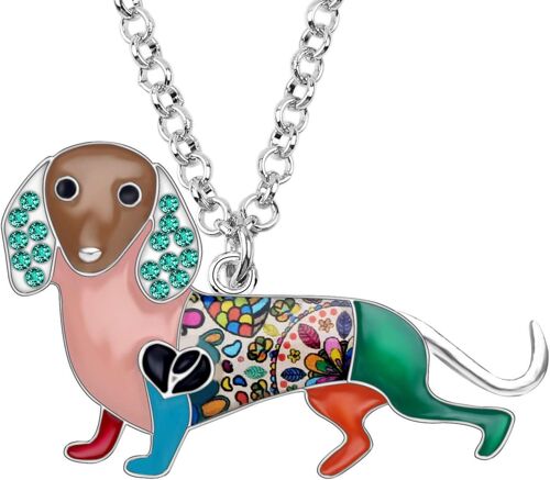 Kal-Émail Cute Chien Teckel Collier Pendentif Strass Oreilles Chien Teckel Collier Bijoux