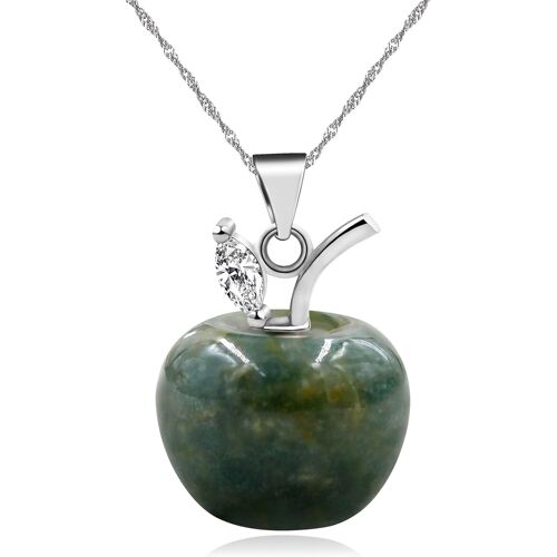 Kal-Collier Pendentif Pomme En Pierre Naturelle, Plaqué Or Blanc, Chaîne En Laiton, Bijoux Hypoallergéniques Et Élégants Pour Femmes, Cadeau De Noël Et Anniversaire