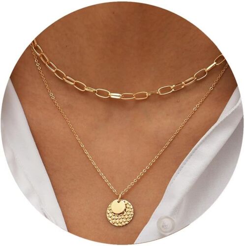 Kal-Collier Femme Or Multirang 14k Plaqué Or Femme Sautoir Colliers Long Fantaisie Boheme Cordon Collier Pour Pendentif Croix Et Rond Perle Chaine Idee Cadeau Anniversaire Bijoux Enfant Ado Fille