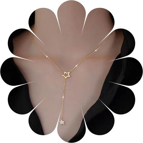 Kal-Collier Étoile Cristal Vintage Collier Pendentif Étoile Strass Collier Étoile Creuse Collier Lariat Étoile Or Bijoux Pour Femmes Et Filles (Doré)