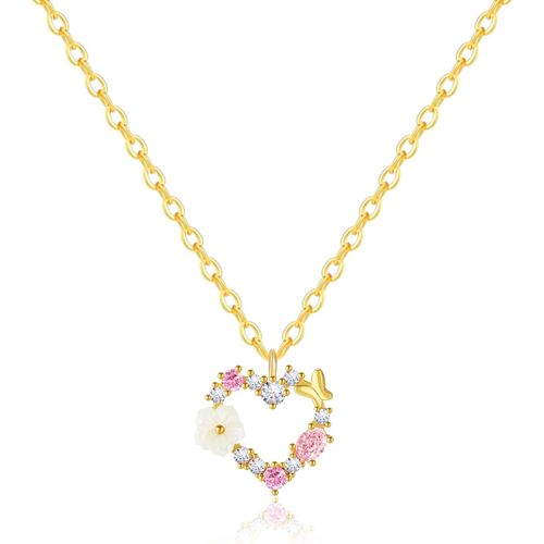 Jum-Joli Collier De Fleurs En Or Pour Femmes Et Filles,Collier Pendentif Plaqué Or 18 Carats Avec Perle De Fleurs De Papillon Pour Fête,Mariages