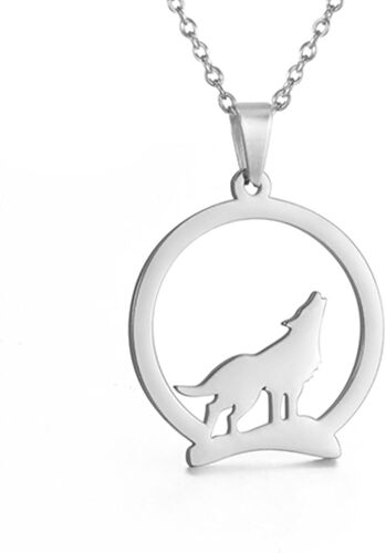 Kal-Acier Inoxydable Loup Creux Collier Loup Solitaire Hurlant Animal Collier Bijoux Vintage Punk Pour Femmes