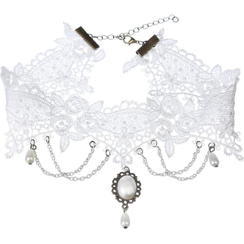 Kal-Gemme Blanc Dentelle Choker Collier Pour Mariage Mariage Sexy Larme Perle Pendentif Clavicule Chaîne Collier Classiques Dentelle Tatouage Choker Collier Pour Femmes