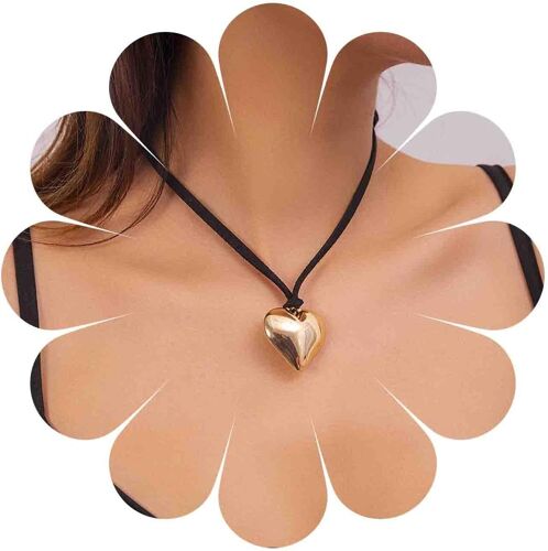 Kal-Collier Ras Du Cou En Velours Gothique Collier Pendentif Coeur En Or Collier En Velours Noir Collier En Velours Bouffant Bijoux Pour Femmes Et Filles