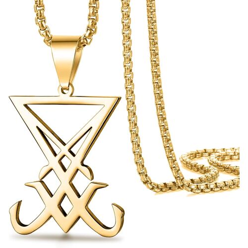 Kal-Sigil De Lucifer Collier Pour Hommes Femmes En Acier Inoxydable Symbole Satanique Sceau De Satan Lucifer Pendentif Collier Diable Démon Bijoux Cadeau