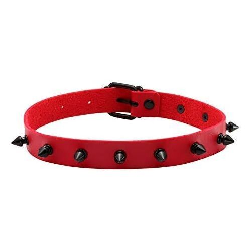 Kal-Choker Cuir Pu Punk Gothique Rivet Clou Chaîne Forme De Cercle Coeur Homme Femme Réglable