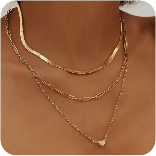Kal-Colliers À Pendentifs En Forme De Coeur Avec L'initiale A-Z Or Collier Chaîne Serpent Collier Coeur Superposé Collier Lettres Collier Pendentifs Avec 26 Initiales Cadeaux Pour Femmes Filles