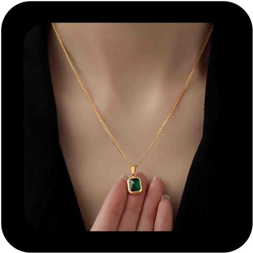 Kal-Collier Boho Émeraude Carrée Collier Pendentif Émeraude Doré Collier Pierres De Naissance Vertes Chaîne Collier Émeraude Vintage Collier Pierres Précieuses Collier Cristal Carré Bijoux