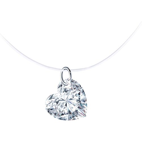 Kal-Collier Pendentif De Zircon Rond Elégante En Argent 925 Pour Femme Fille Ras-De-Cou Collier Solitaire Étincelant Colliers De Clavicule Avec Chaîne De Nylon Transparent
