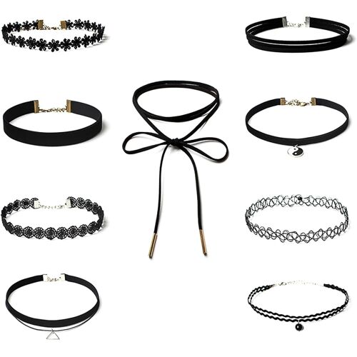Kal-Colliers Ras Du Cou,10 Paquets Chokers De Colliers Extensibles Tatouage Tour De Cou Pour Femmes Filles Adolescentes Velours Vintage