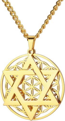 Collier Étoile De David Fleur De Vie Pour Femmes Mandala Géométrie Sacrée Protection Déclaration Famille Pièce De Monnaie Pendentif Chaîne Collier