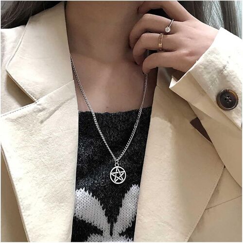 Collier Tour De Cou Pentagramme Boho Collier Étoile Pentacle Collier Tour De Cou Vintage Collier Pendentif Étoile Cercle Creux Long Collier Pentagramme Cercle Bijoux Pour Femmes Et Filles
