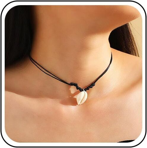 Collier Ras De Cou Bohemia En Coquillage Collier Ras De Cou Vintage En Cauris Collier Ras De Cou D'été Plage Collier En Coquillage Chaîne Cordon Noir Collier En Coquillage Bijoux Pour