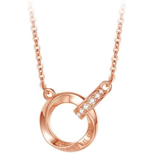 Kal-Strass Collier Femme, Eternity Infinity Mobius Pendentif Double Anneau Chaîne Strass Brillant Necklace Chaînes Longueur Réglable Bijoux Cadeaux Filles Argent/Or Rose