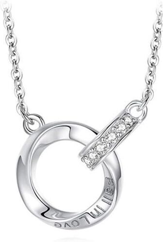 Kal-Strass Collier Femme, Eternity Infinity Mobius Pendentif Double Anneau Chaîne Strass Brillant Necklace Chaînes Longueur Réglable Bijoux Cadeaux Filles Argent/Or Rose