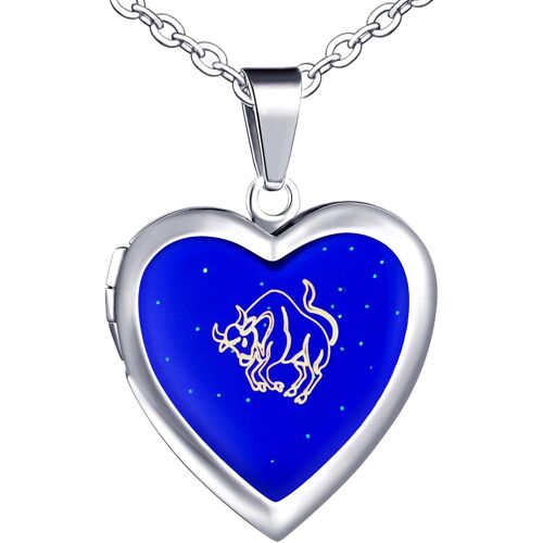 Kal-Collier Médaillon Coeur Pour Femme Homme, Collier Sautoirs En Acier Inoxydable Et Alliage, Collier À Motif De Signes Du Zodiaque, La Couleur Du Pendentif Change Avec La Température