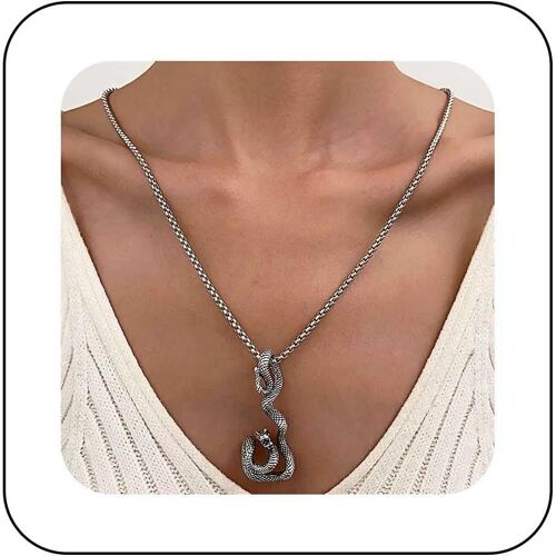 Kal-Punk Collier Pendentif Serpent Collier Ras Du Cou Serpent Collier Chaîne Italienne Argent Collier Serpent Exagéré Collier Python Gothique Bijoux Pour Femmes Et Filles