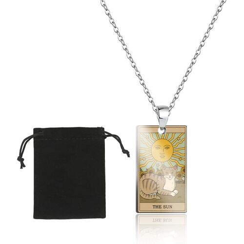 Collier De Signe Du Zodiaque Pendentif Constellation Carte Chat De Tarot Double Face Acier Inoxydable Bijoux De Signe Du Zodiaque Cadeaux Collier Pour Les Amateurs De Tarot Et D'horoscope - The Sun