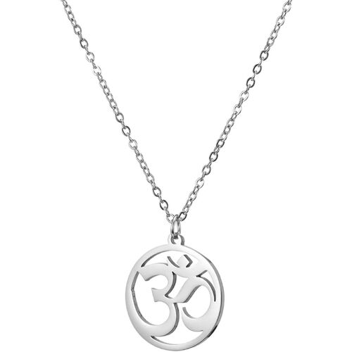 Kal-Collier Pour Femme - Aum Om Ohm Symbole Sanskrit Pendentif Rond Perlé Double Couche Chaîne Collier À Breloques, Hindouisme Yoga Sanskrit Personnalisé Amulette Délicate Pendentif Collier Bijoux